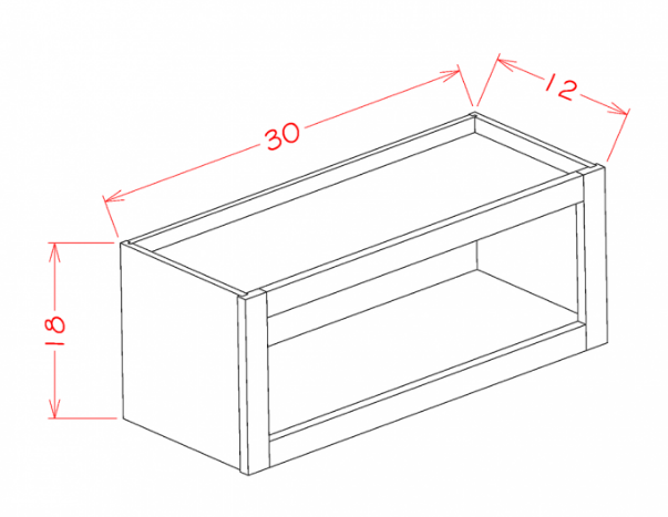 Natural Shaker Wall Open Cabinet - 30"W X 12"D X 18"H