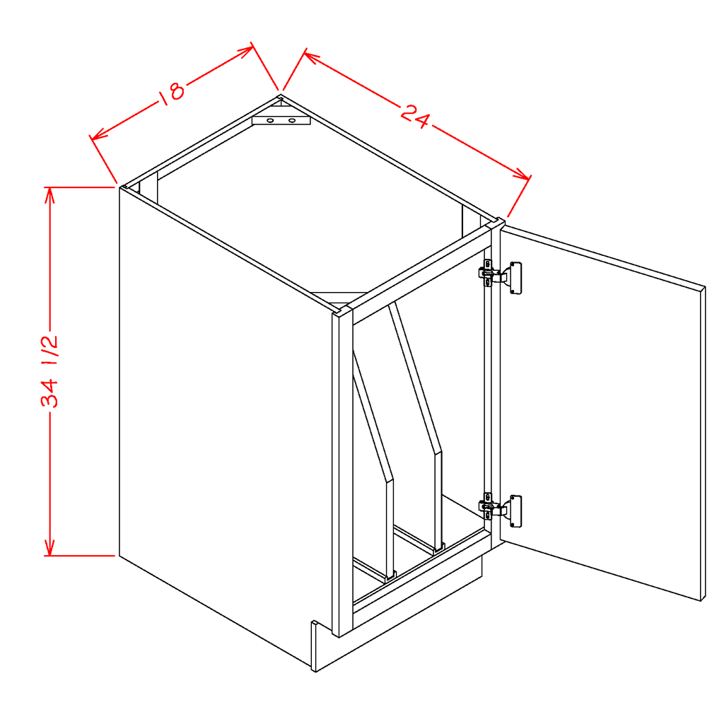 Natural Shaker Tray Divider Base Cabinet - 18"W x 34-1/2"H x 24"D
