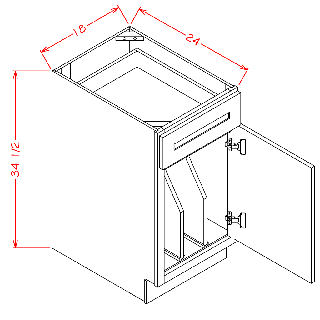 Natural Shaker Tray Divider Base Cabinet - 18"W x 34-1/2"H x 24"D