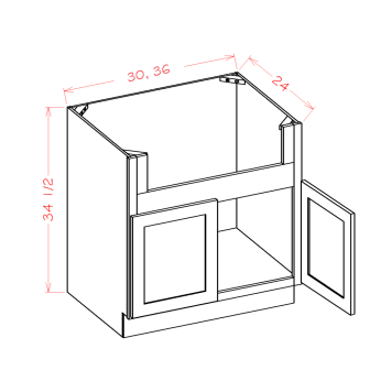 Natural Shaker Farm Sink Base Cabinet - 30"W x 34-1/2"H x 24"D