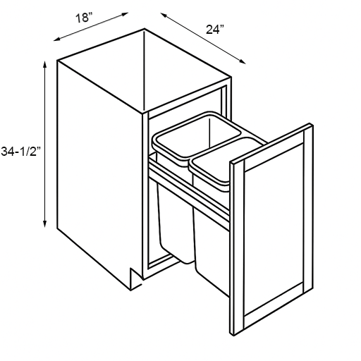 Florence Grey Shaker Trash Can Base Cabinet - 18"W x 34-1/2"H