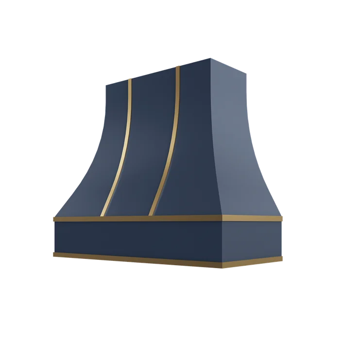 Florence Midnight Blue Curved Hood with Brass Strapping - 30" W x 36" H