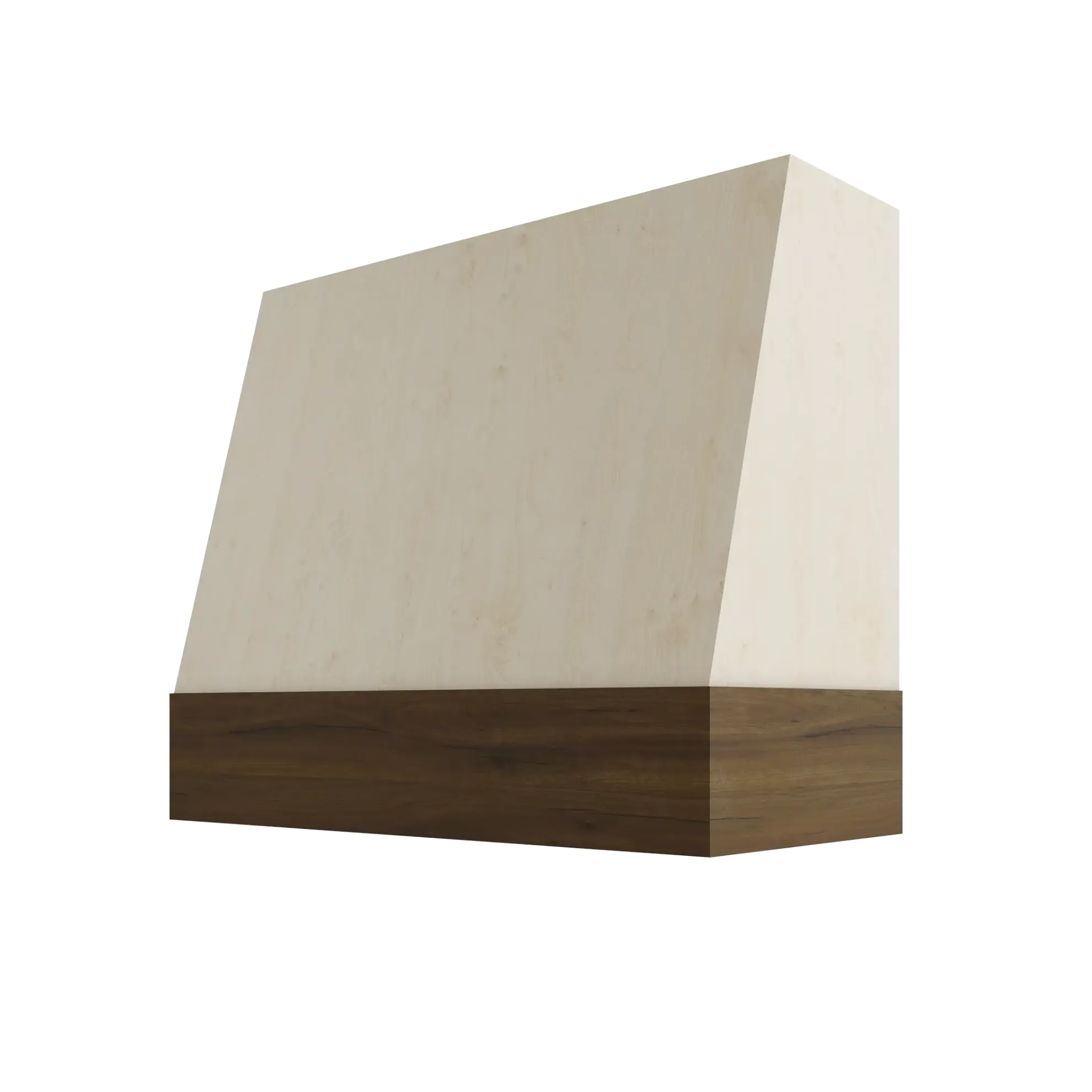 Wood Wall Mount Range Hood with Walnut Band – Angled Style