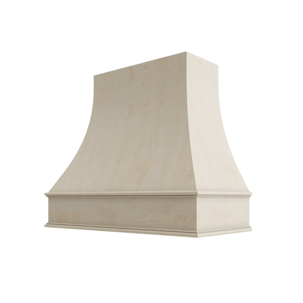 Wood Wall Mount Range Hood with Classic Trim – Curved Style