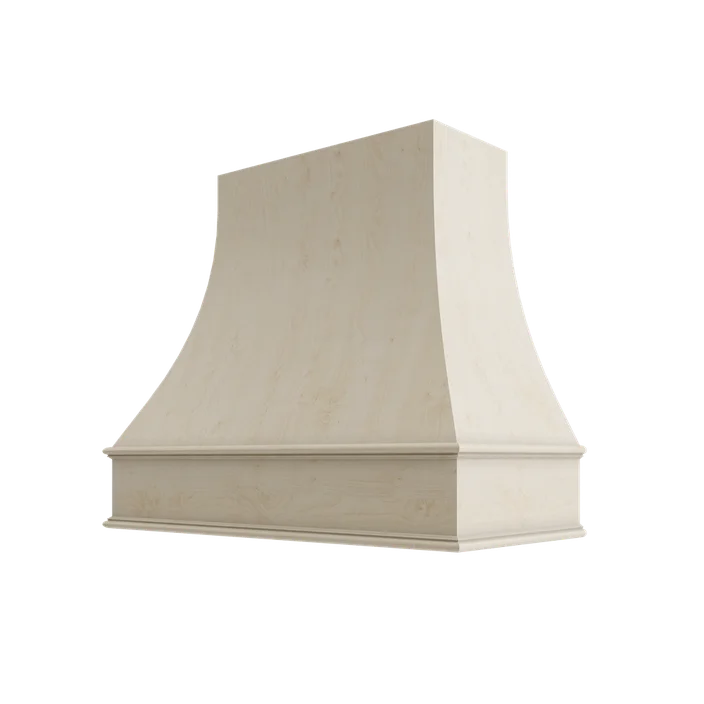 Wood Wall Mount Range Hood with Classic Trim – Curved Style