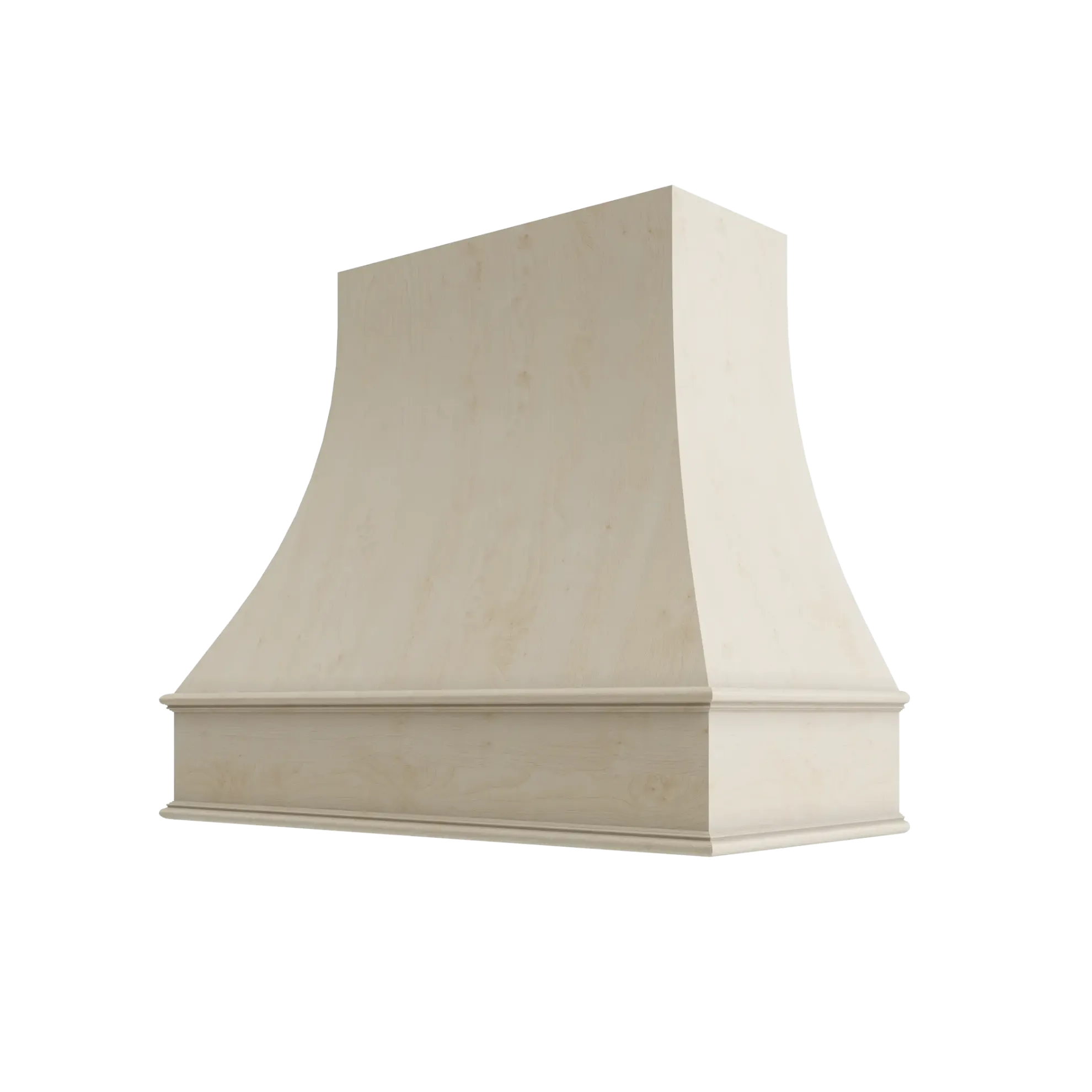 Wood Wall Mount Range Hood with Classic Trim – Curved Style
