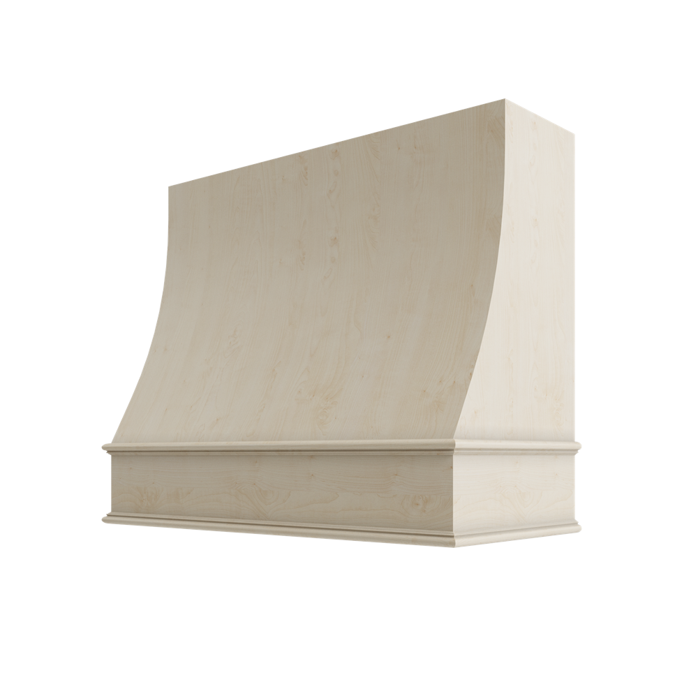 Wood Wall Mount Range Hood with Classic Trim – Sloped Style