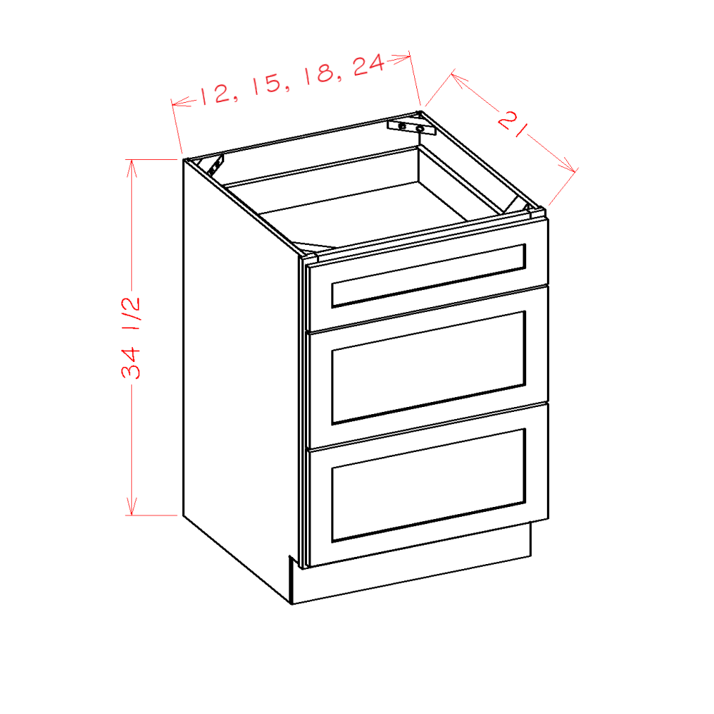 Artisan Shaker Vanity Drawer Base - 24"W X 21"D X 34-1/2"H