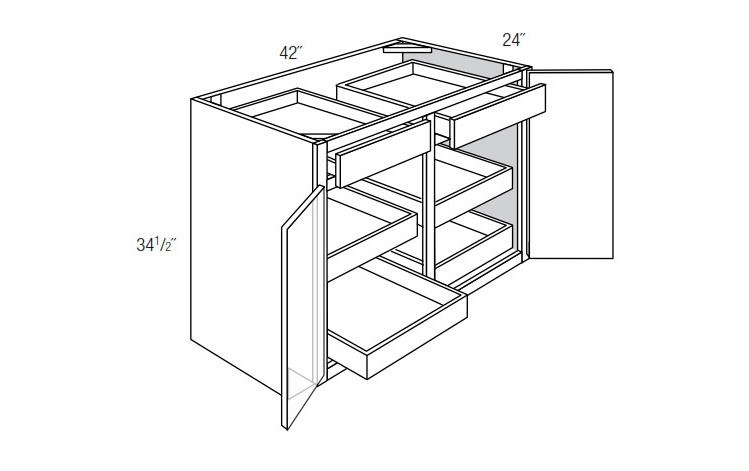 Rustic Shaker Double-Door Base Cabinet w/ 4 Soft-Close Rollout Trays 42"W