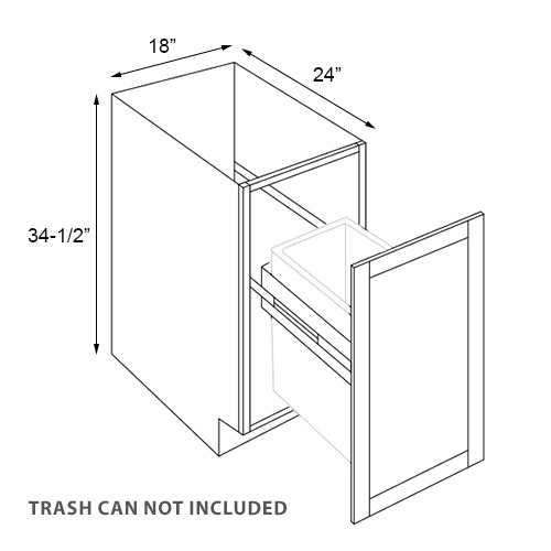 Florence Grey Shaker Trash Can Base Cabinet With Full Height Door - 18"W x 34-1/2"H (Trash Can Not Included)