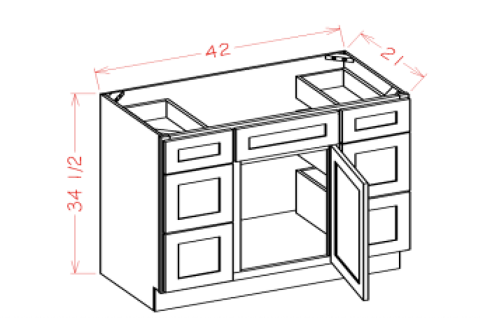 Timber Toffee Vanity Double Drawer Combo Base Cabinet - 42"W x 34-1/2"H x 21"D