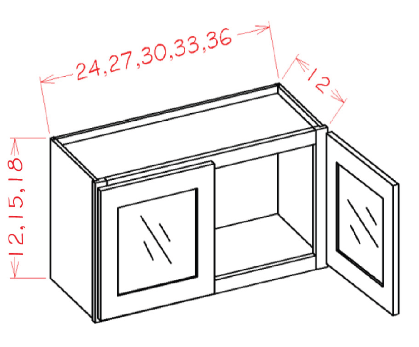 Gunnison Shaker Wall Stacker Cabinet (Routed for Glass) - 33"W x 15"H 