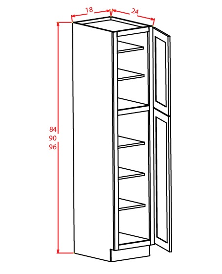 Steel Green Shaker Wall Pantry - 18"W X 24"D X 84"H