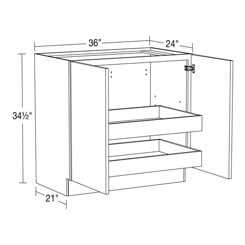 Lexington Blue Shaker Base Full Height 36" 2 Rollout