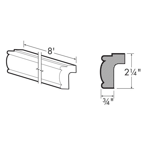 Lexington Blue Shaker Clsc Light Rail 8' x 2 1/4" x 3/4"