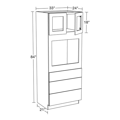 Lexington Blue Shaker Universal Oven Cabinet 33"x84" with Glass Doors