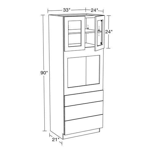 Lexington Blue Shaker Universal Oven Cabinet 33"x90" with Glass Doors