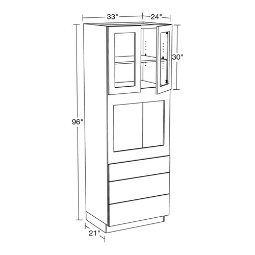 Lexington Blue Shaker Universal Oven Cabinet 33"x96" with Glass Doors