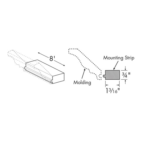 Lexington Blue Shaker Top Molding Mount Strip 8'x1 3/16"x3/4"