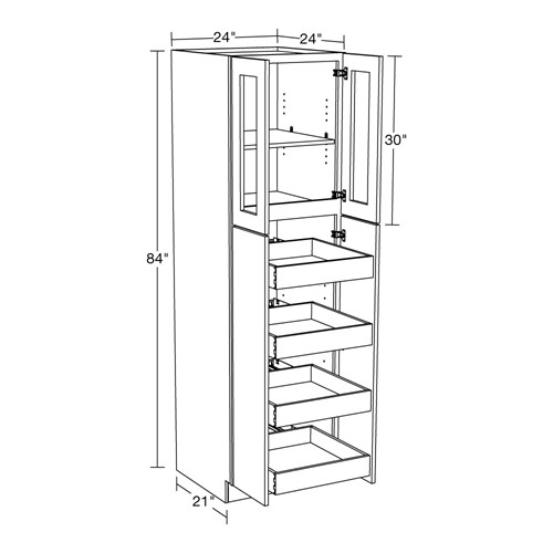Lexington Blue Shaker Utility 24"x24"x84" 4 Rollout with Glass Doors