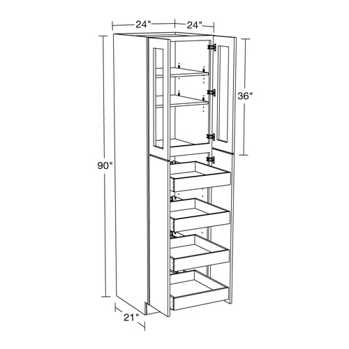Lexington Blue Shaker Utility 24"x24"x90" 4 Rollout with Glass Doors