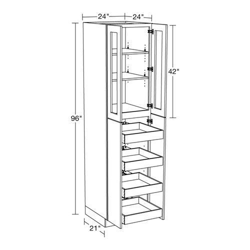 Lexington Blue Shaker Utility 24"x24"x96" 4 Rollout Tray with Glass Doors