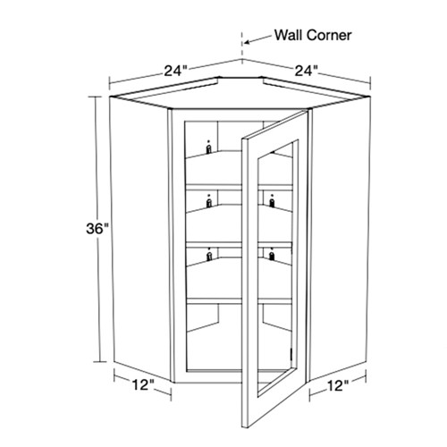 Lexington Blue Shaker Wall Angle 24"x36" with Glass Doors