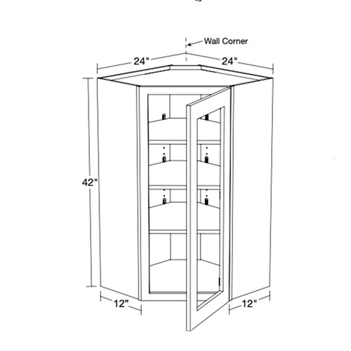 Lexington Blue Shaker Wall Angle 24"x42" with Glass Doors