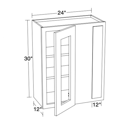 Lexington Blue Shaker 27"x30" Universal Blind Corner Wall Cabinet with Glass Doors