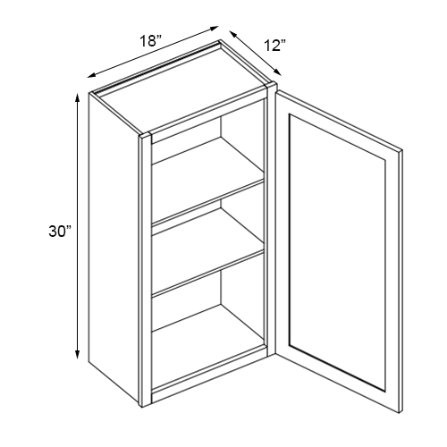 Slim Walnut Shaker Single Door Wall Cabinet - 18" W x 30" H