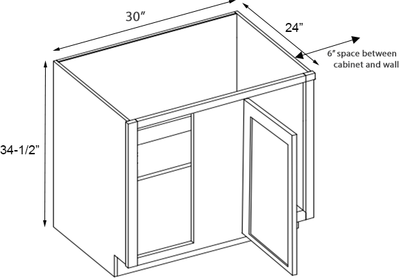 Weston White Shaker Single Door Blind Base Cabinet - 30"W x 34-1/2"H
