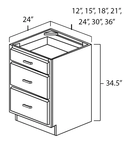 Dark Hickory 33" Three Drawer Base