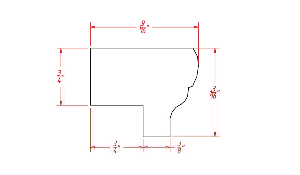 Harbor Ember Light Rail Molding - 96"L X 1-1/2"D X 1-1/8"H