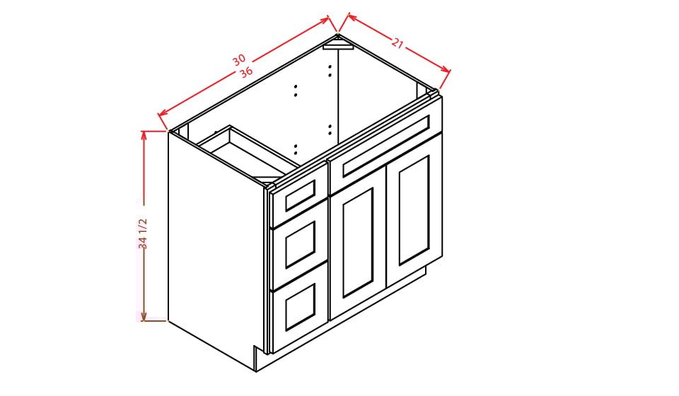 Harbor Ember Vanity Sink Base - 36"W X 21"D X 34-1/2"H (Left)