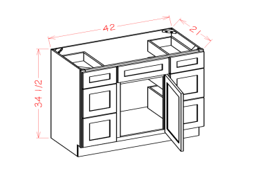 Artisan Shaker Vanity Double Drawer Combo Base Cabinet - 42"W x 34-1/2"H x 21"D