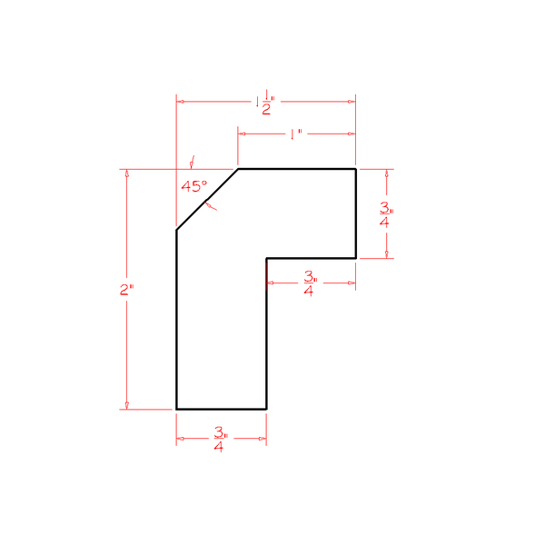 Cinder Shaker Angle Light Rail Moulding - 96"W x 1-1/2" x 2"D