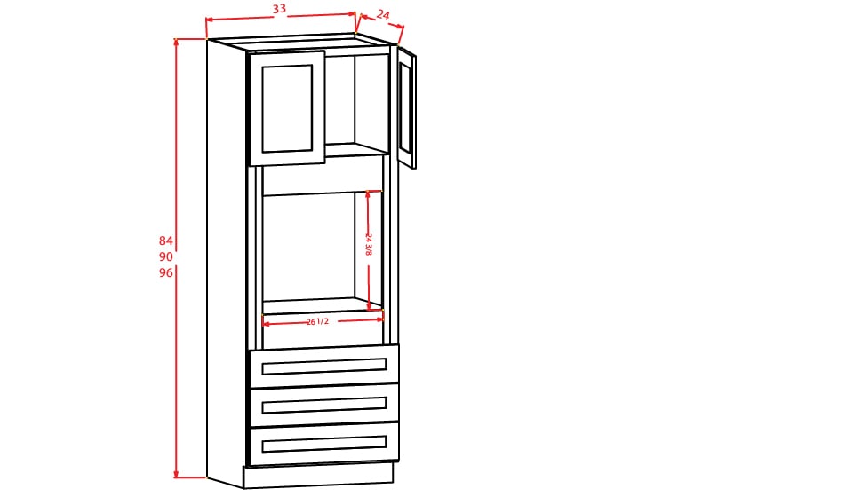 Rift Oak Shaker Universal Oven Cabinet - 33"W X 90"H X 24"D