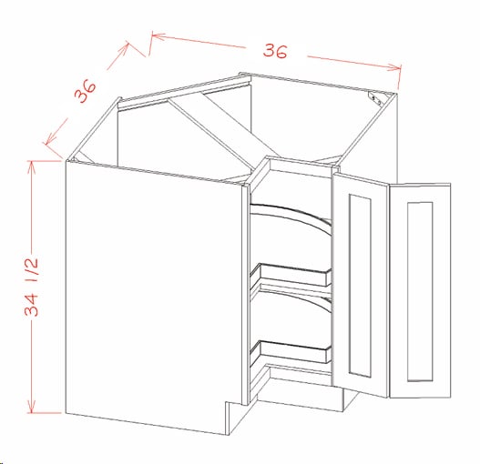 Rift Oak Shaker Lazy Susan Cabinet - 36"W X 34-1/2"H