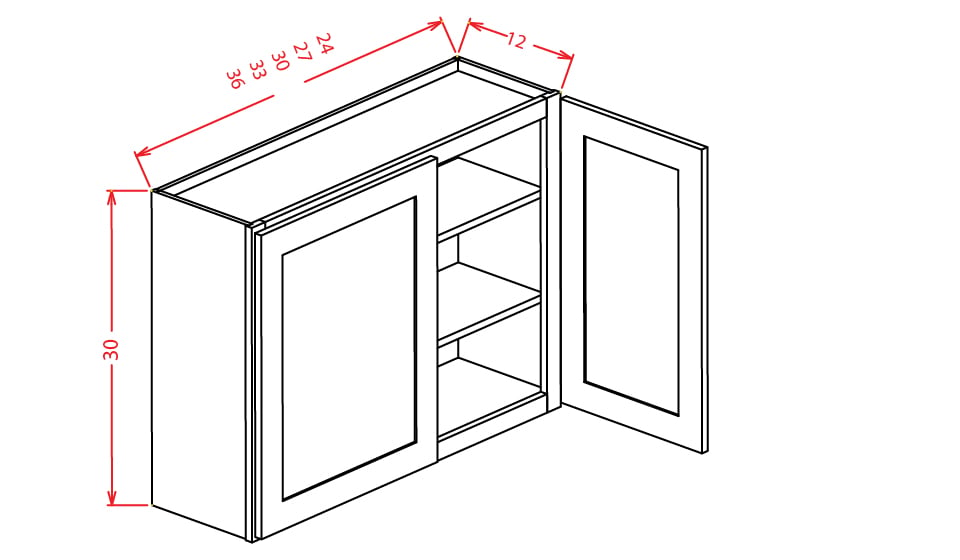 Rift Oak Shaker Wall Glass Door Cabinet- 24"W X 30"H X 12"D