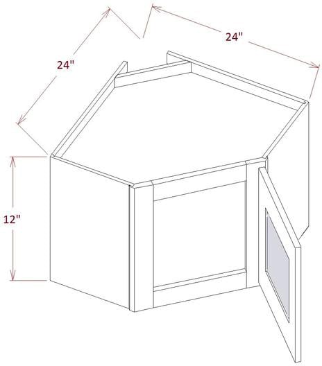 Rift Oak Shaker Wall Diagonal Glass Door Corner Cabinet- 24"W X 12"H X 12"D