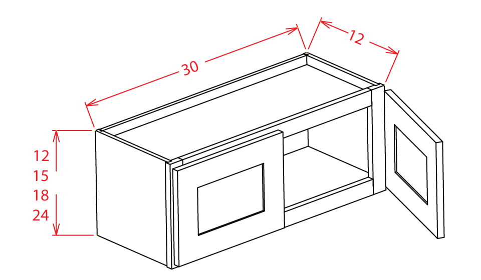 Rift Oak Shaker Wall Cabinet - 30"W X 18"H X 12"D