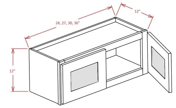 Rift Oak Shaker Wall Glass Door Cabinet- 36"W X 12"H X 12"D