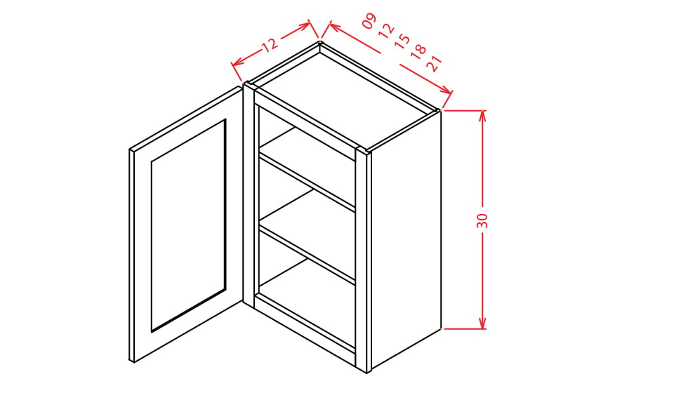 Rift Oak Shaker Wall Cabinet - 12"W X 30"H X 12"D