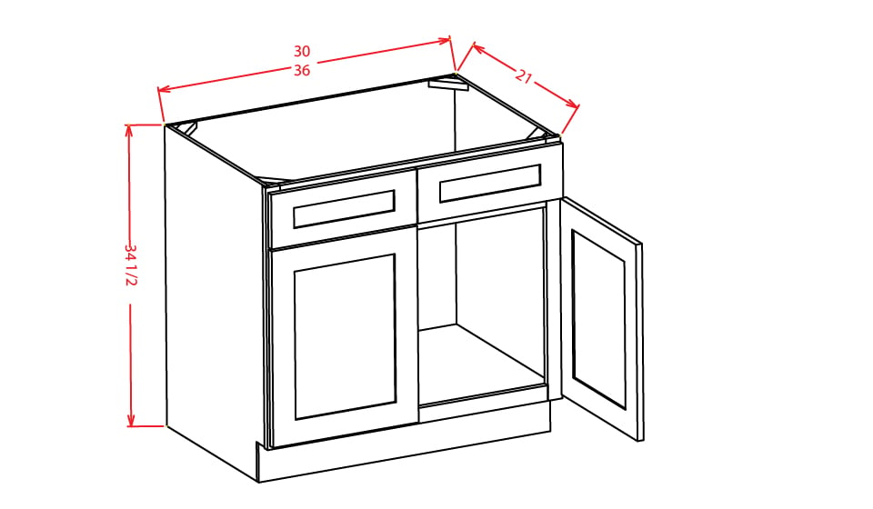 Rift Oak Shaker Vanity Sink Base Cabinet - 36"W X 21"D X 34-1/2"H