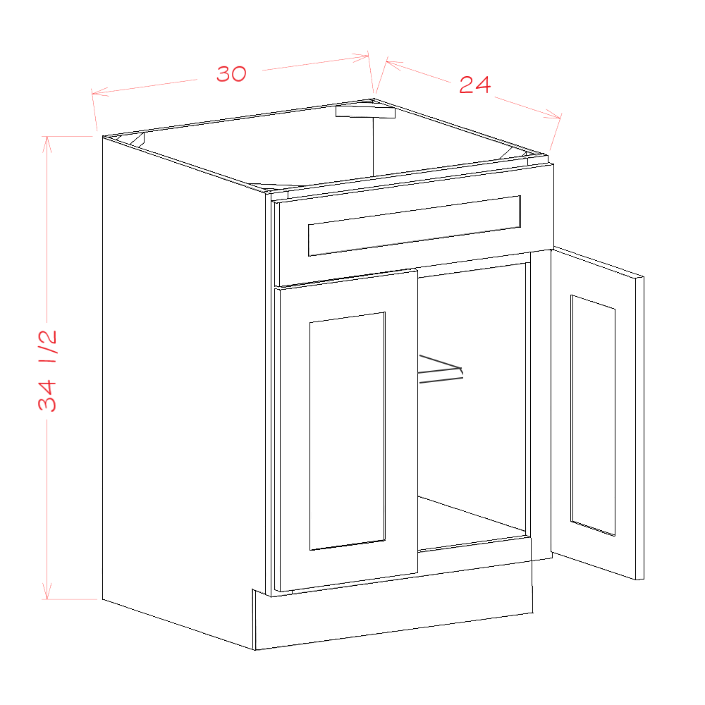 Rift Oak Shaker Double Door Base Cabinet - 30"W x 34-1/2"H x 24"D
