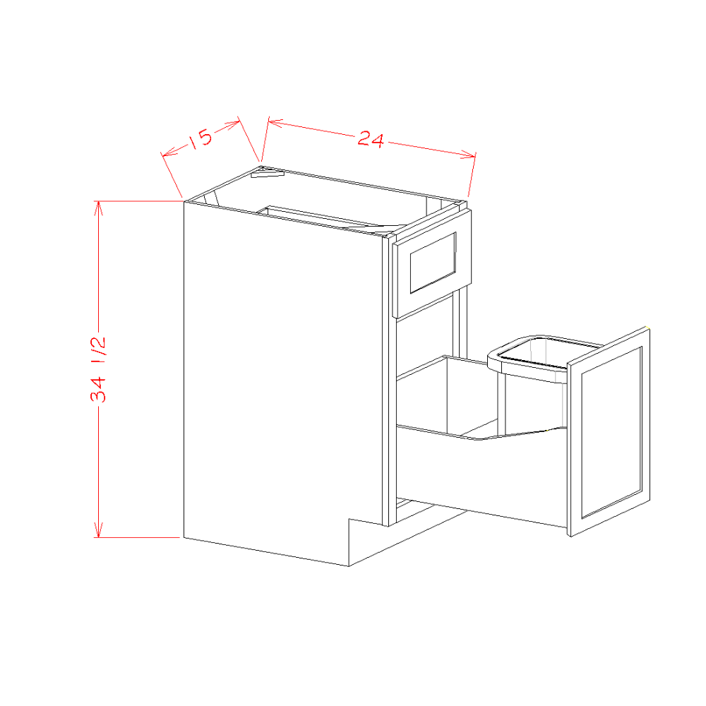 Rift Oak Shaker Base Cabinet with One Trashcan Pullout - 15"W x 34-1/2"H x 24"D