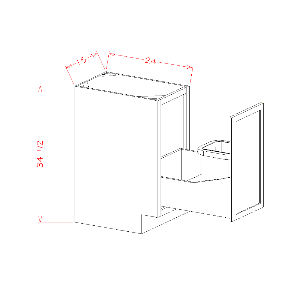 Rift Oak Shaker Full Height Door Base with One Trashcan Pullout - 15"W x 34-1/2"H x 24"D