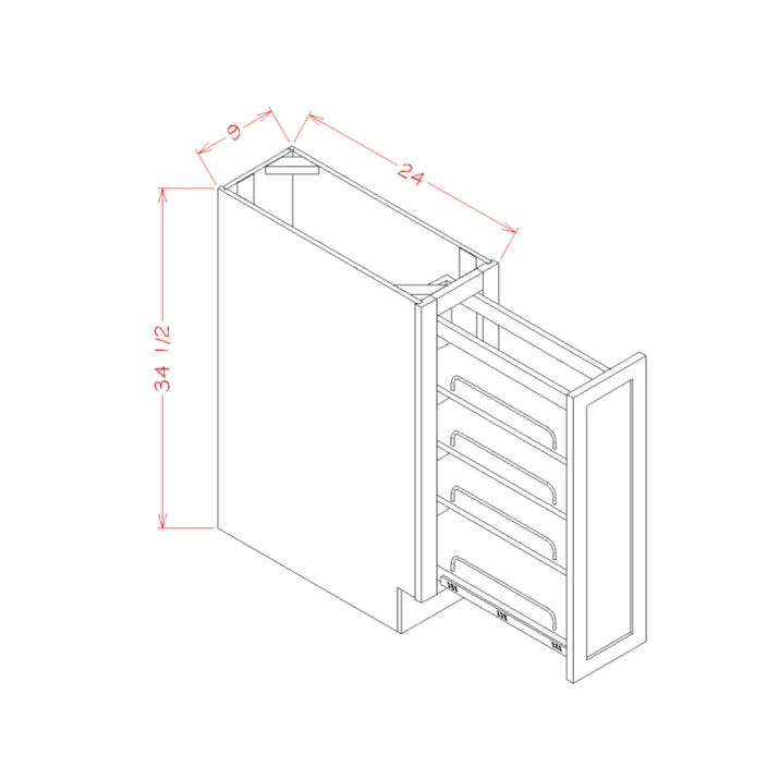 Rift Oak Shaker Base Cabinet with Shelf Pullout – 9″W x 34-1/2″H x 24″D