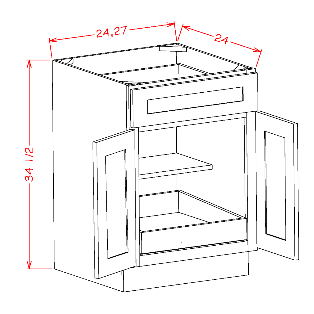 Rift Oak Shaker One Rollout Shelf Base Cabinet 24"W x 34-1/2"H x 24"D