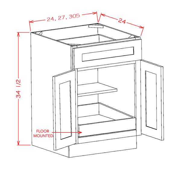 Rift Oak Shaker One Rollout Shelf Base Cabinet 30"W x 34-1/2"H x 24"D